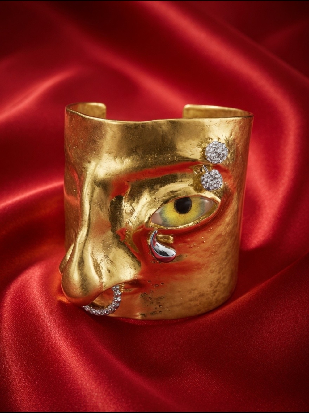 Sculptural Face Cuff Bracelet with Crystal Accents✨ Exclusive Art Deco Bracelet